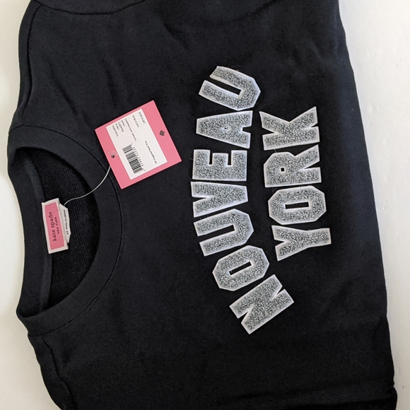 KATE SPADE Navy Blue Crew Neck Sweatshirt Size XS Letterman Patch Graphics - Picture 5 of 11